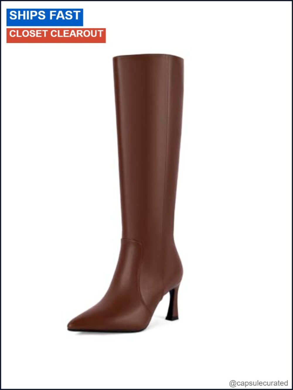 Knee High Boots Women High Heels Pointed Toe Tall Boots Faux Leather
